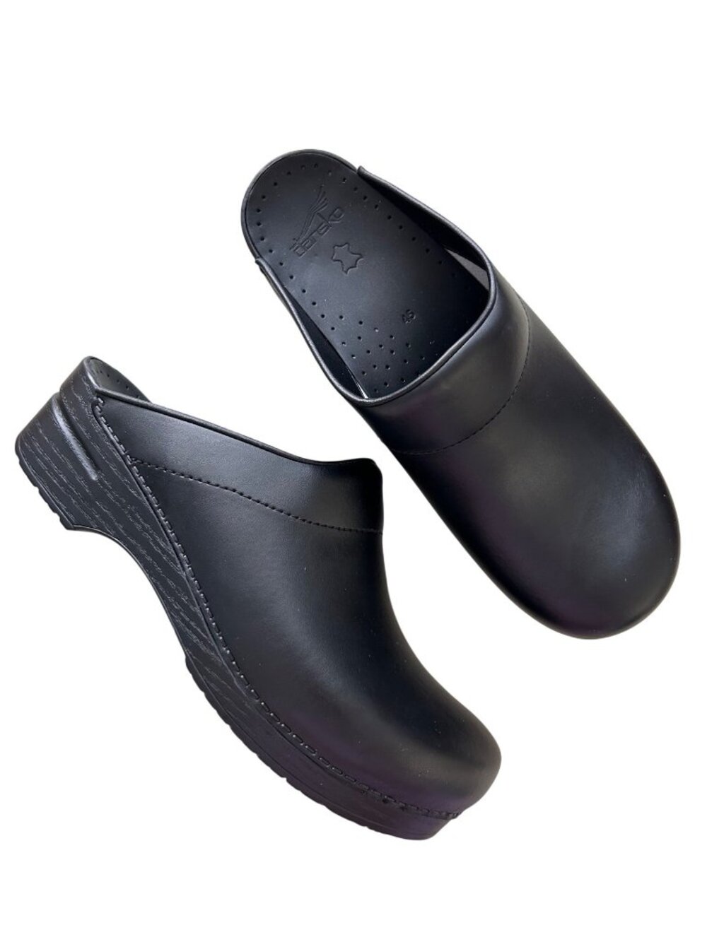 Dansko Mens 45 Black Leather Professional Clogs Slip-Resistant Comfort Shoes